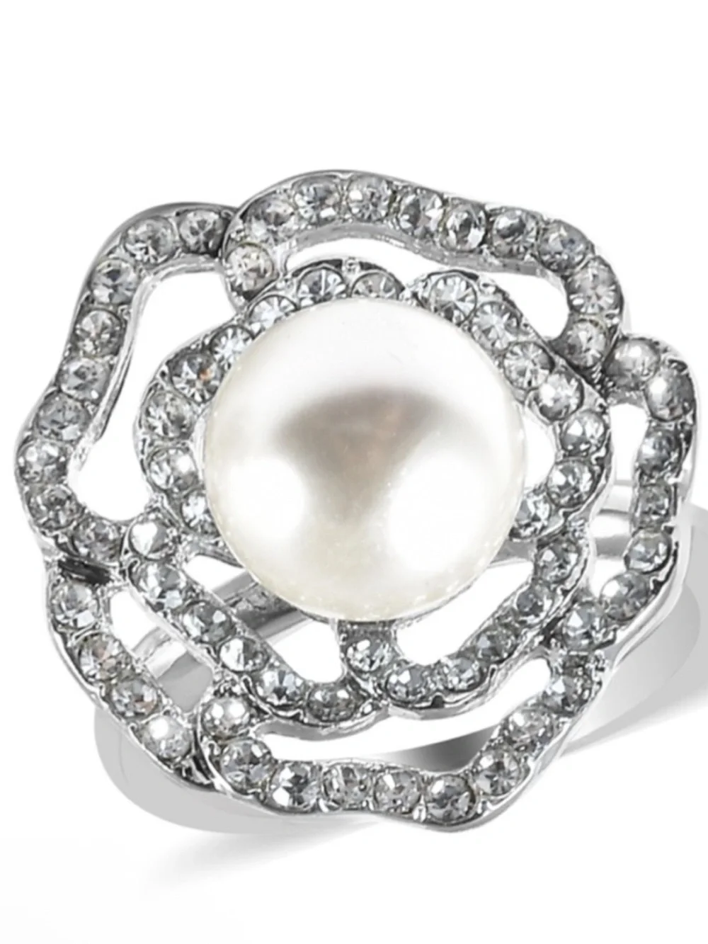 Simulated Pearl/ White Crystal Ring and Earring Set